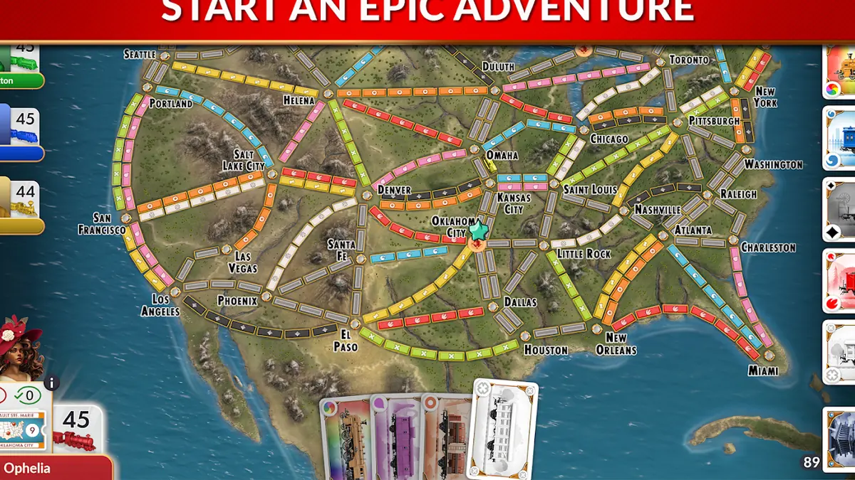 Railway map in Ticket to Ride
